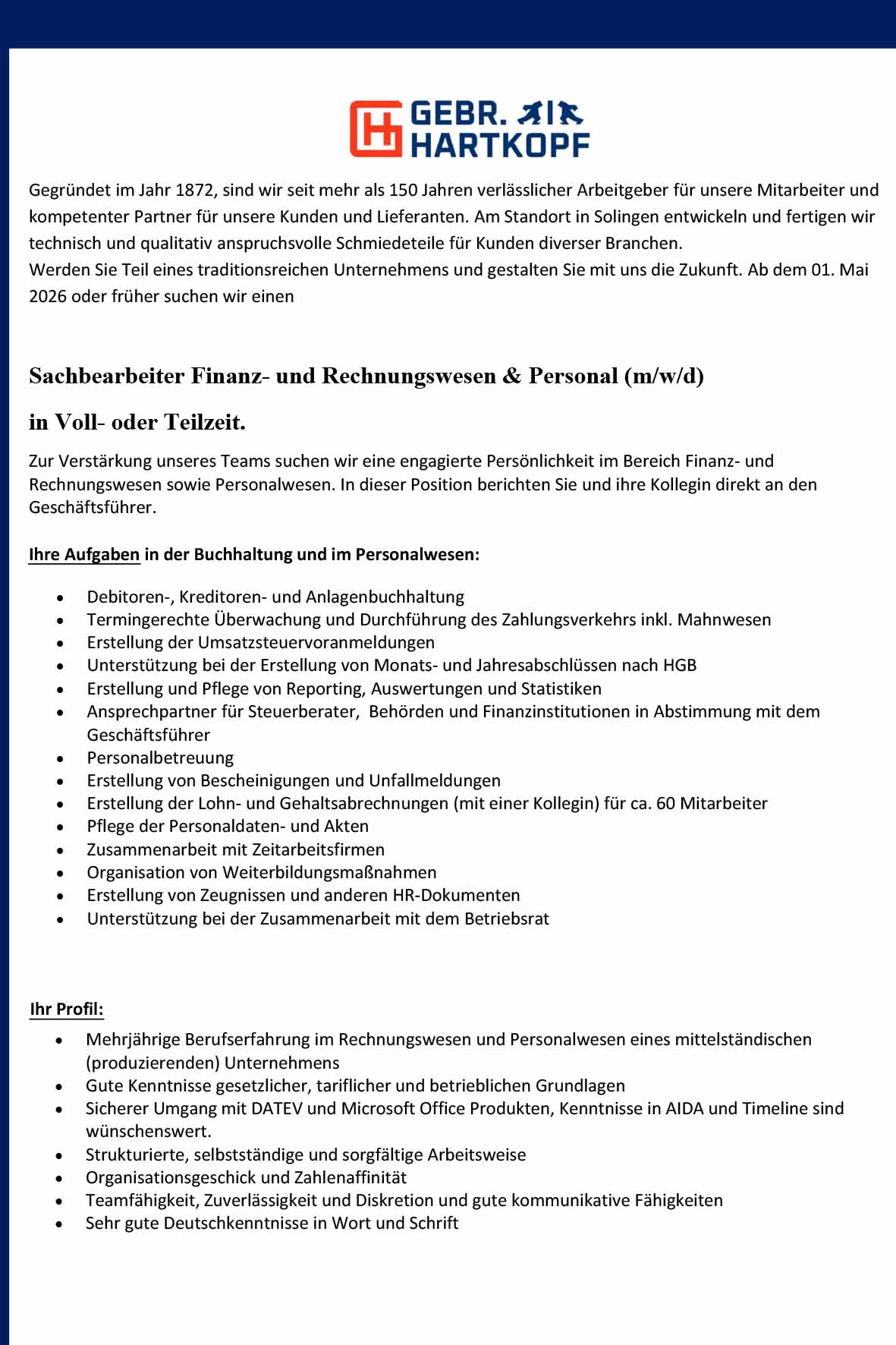 Sachbearbeiter Rechnungswesen und Personal Sachbearbeiter Rechnungswesen und Personal